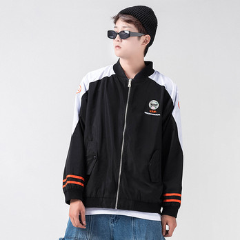 嘻哈宽松熊猫刺绣棒球服夹克衫